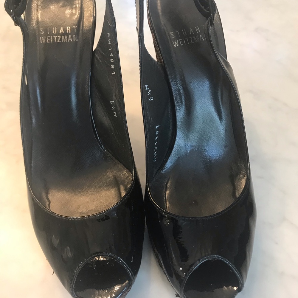 Stuart Weitzman Black Patent Sling back shoes